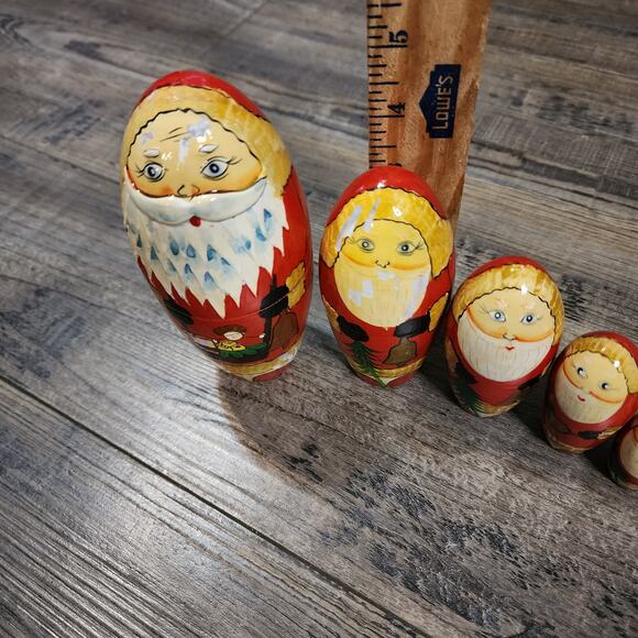 Vintage Santa wooden Nesting Dolls see pics for wear E - Picture 14 of 16